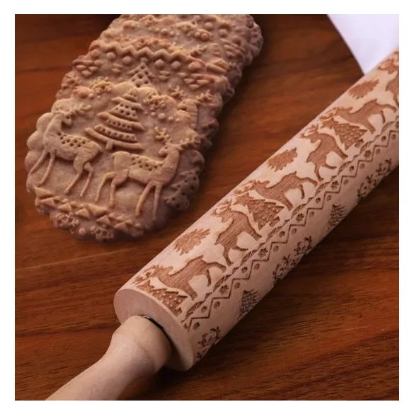 Weihnachtlich gemusterter Teigroller, gemusterter Nudelholz, Keksprägestab