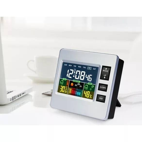 Multifunktionale Wetterstation mit LCD-Display und Tischuhr