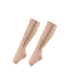 Beige Kompressionsstrümpfe mit Reißverschluss L/XL
