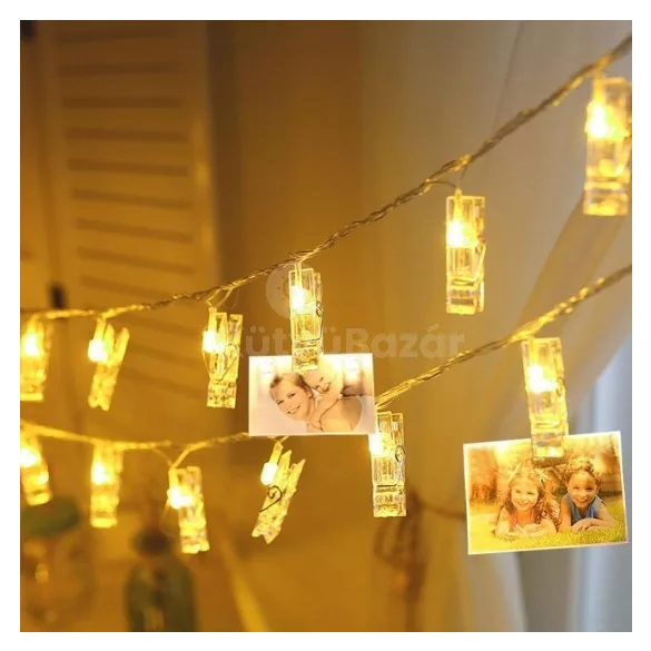 Fotohalter mit Klammern, Lichterkette mit Klammern, weiß