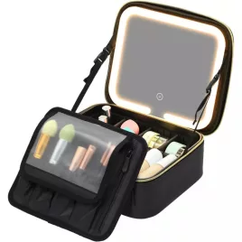 Kosmetiktasche mit eingebautem LED-Spiegel - Schwarz