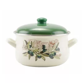 Olivenemaillierter Topf 22 cm + Deckel
