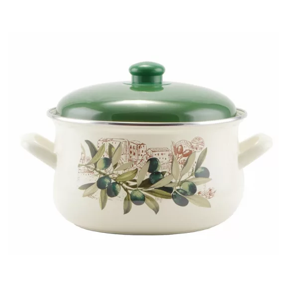 Olivenemaillierter Topf 22 cm + Deckel