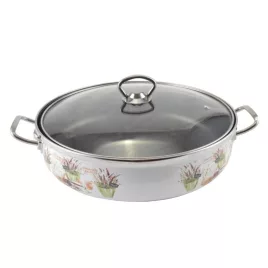 Lavendel Emaille Bratentopf 26 cm + Glasdeckel