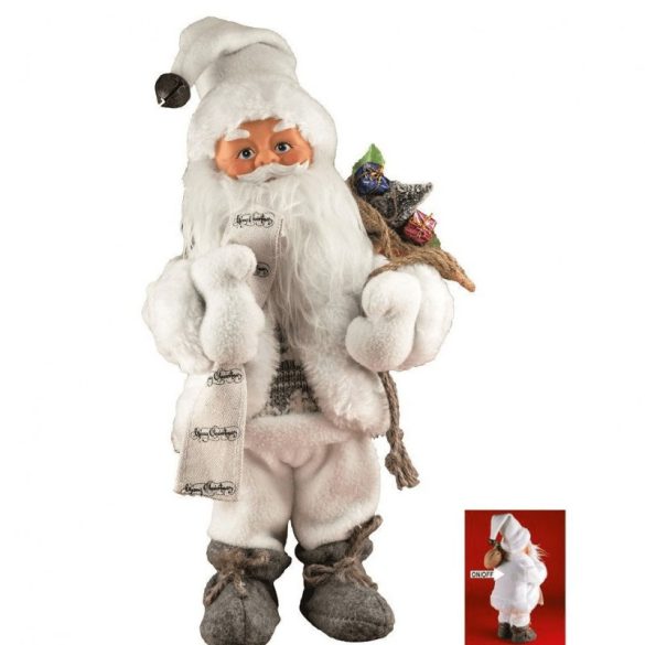Tanzender, musizierender Weihnachtsmann in weißem Anzug