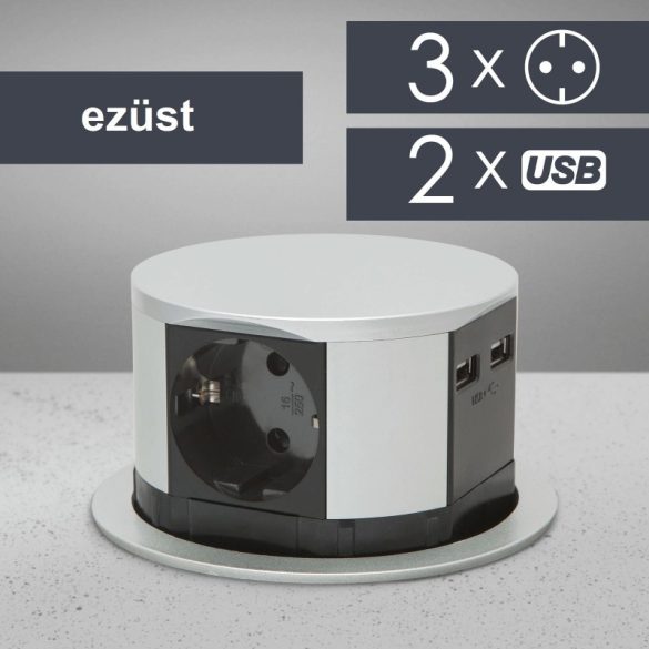 Versteckter Verteiler mit 3 Steckdosen und 2 USB-Anschlüssen