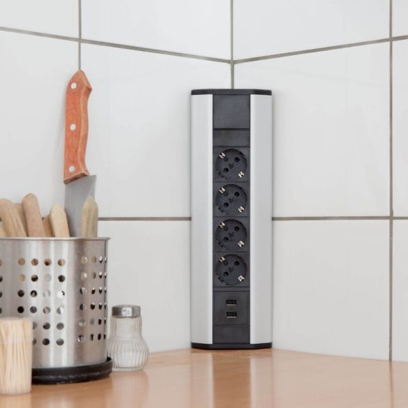 Eckverteiler (4 Steckdosen und 2 USB-Anschlüsse)