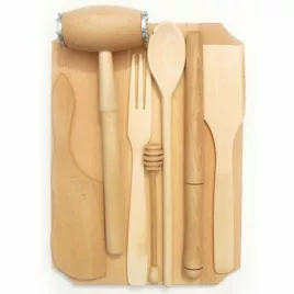 Holz-Küchenutensilien-Set mit Schneidebrett