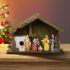 Weihnachtliche Tischdekoration mit Krippe (Keramik und Holz)