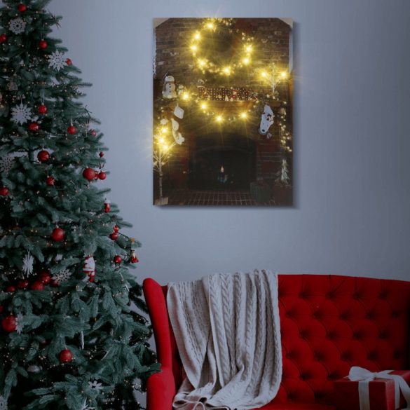 Weihnachtlicher Kamin LED-Wandbild, 30x40 cm