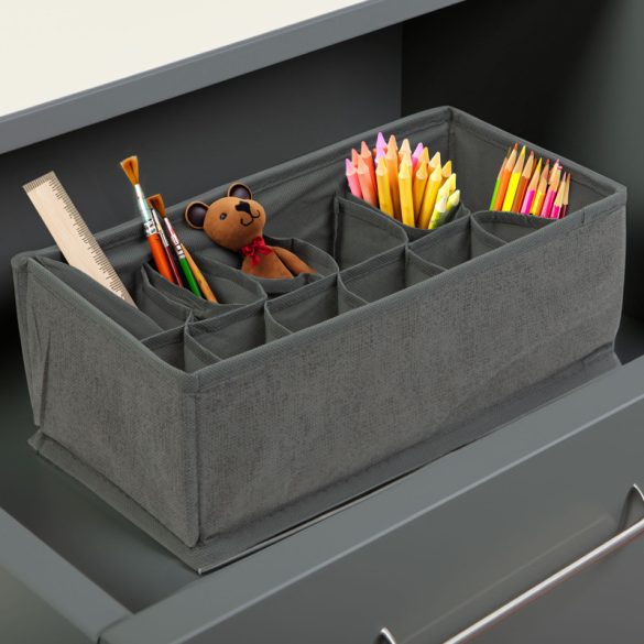 Bewello Stoff-Aufbewahrungsbox - 32 x 16 x 11 cm - 12 Taschen - Grau