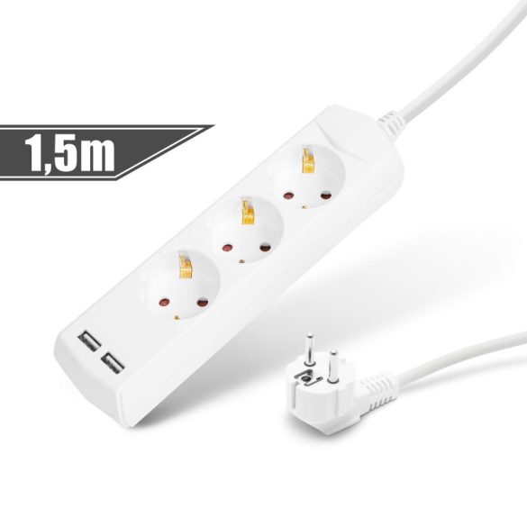 Delight Verteiler 3-fach - 3 x 1,5 mm² - 1,5 m - 2 x USB