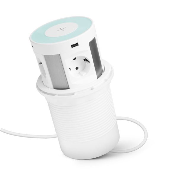 Delight Versteckter Verteiler - 4-fach + kabelloses Laden + 2xUSB + 2xType-C - weiß