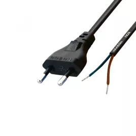   Home N 2/VDE Netzkabel, 1,5 m, H03VVH2-F 2x0,75 mm² Kabel, verzinnte Enden, max. 500W, schwarz