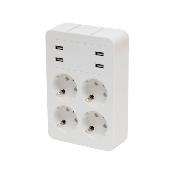 Home NV 4 USB Tablett-USB-Verteiler, 4 geerdete Steckdosen, 4 USB-Anschlüsse gesamt 2,4A, drehbarer Stecker, max. 3680W
