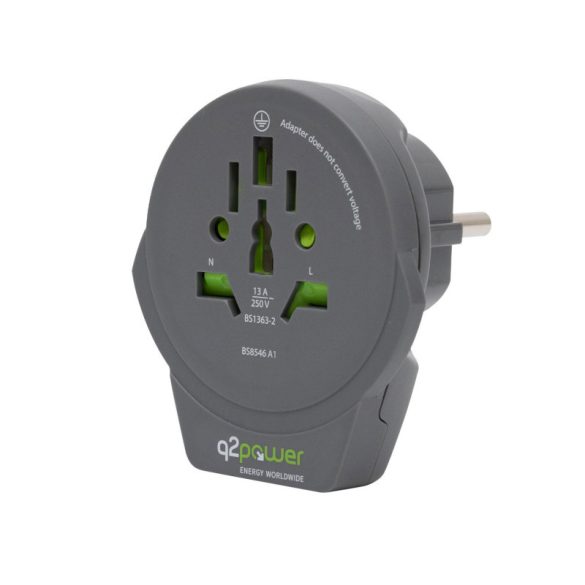 q2power 1.100110-TH Reiseadapter, World to Europe USB, USB 5V 2.4A, max. 16 A, 250 V - 4000 W Leistung