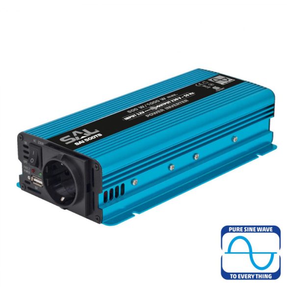 SAL SAI 500TS reiner Sinus-Spannungswandler, 500 W, Inverter, 2,1 A USB-Schnellladegerät, Kindersicherung