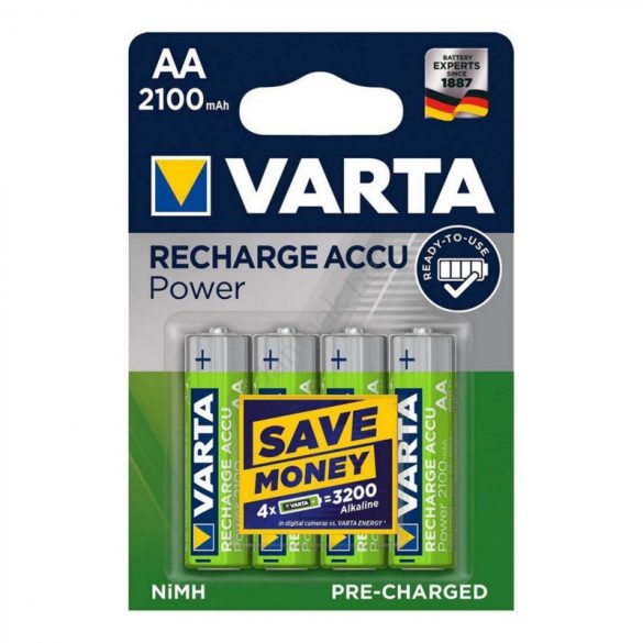 VARTA 56706 Batterie AA, NiMH Akku, Stift, 2100 mAh Kapazität, RTU - vorgeladen und einsatzbereit, 4 Stk./Packung
