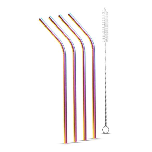 Edelstahl-Strohhalm-Set - Titan-Regenbogen - 215 x 6 mm - 5-teilig