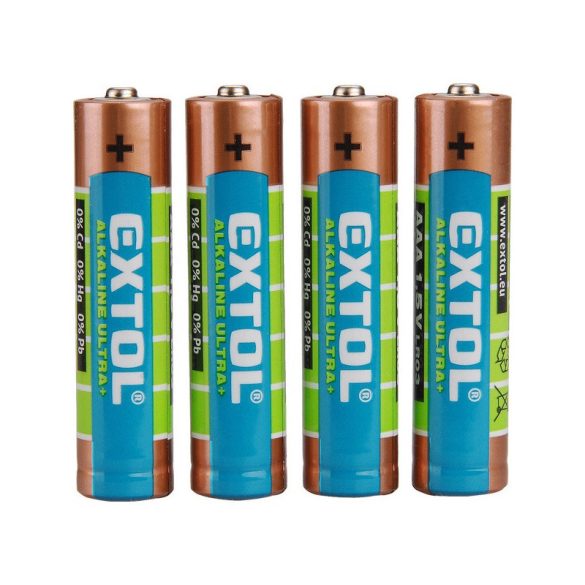 EXTOL ENERGY Batterien Set 4 Stk., Alkaline, 1,5V, Größe: AAA (LR03); lange Lebensdauer, Blisterpackung