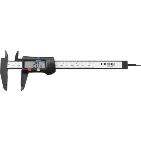EXTOL CRAFT Digitaler Messschieber; 0,01×150mm, mit Tiefenmesser, Kunststoff, Genauigkeit ±0,2 mm