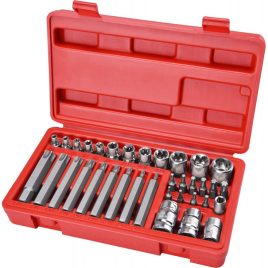   EXTOL PREMIUM BIT- und Steckschlüsselsatz 35-tlg. TORX, 1/4"+8mm+10mm+12mm Bits, 1/4"+3/8" Stecknüsse, Adapter C.V. Stahl, im Kunststoffkoffer