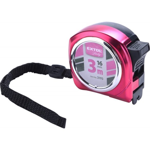EXTOL LADY Maßband, gummiert, 1-Stopp; rosa, 3m×16mm, Extol Lady