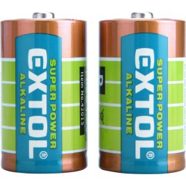   EXTOL ENERGY Batterien Set 2 Stk., Alkaline, 1,5V, Größe: D (LR20); lange Lebensdauer, Blisterverpackung