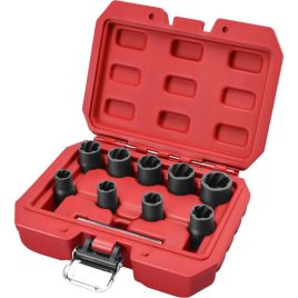   EXTOL PREMIUM Schraubenausdreher-Set TWIST; 3/8'' Aufnahme, 9 Köpfe: 10, 11, 12, 13, 14, 15, 16, 17, 19mm, 1 Ausstoßstange, CrMo, Kunststoff