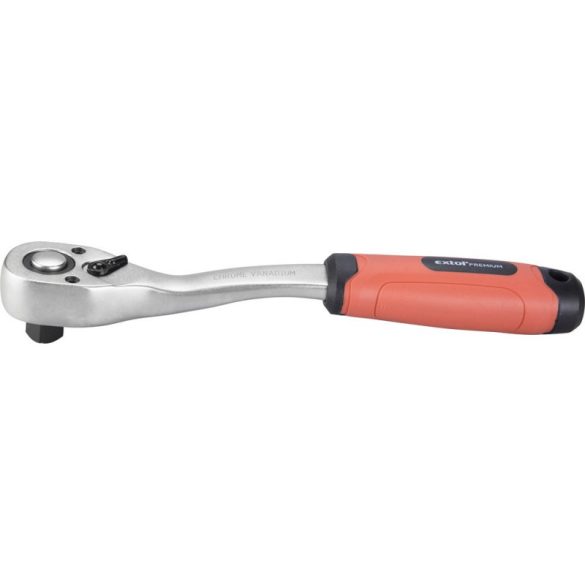 EXTOL PREMIUM Ratschenantrieb, CV., 45 Zähne, gebogener Schaft, rutschfester TPR-Griff; 3/8', 208 mm