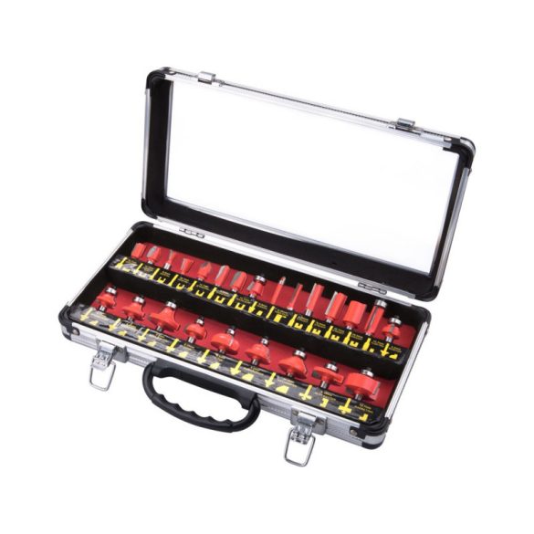 EXTOL PREMIUM Oberfräse-Set 24tlg. (im Alukoffer); 8mm Schaft, Hartmetall bestückt