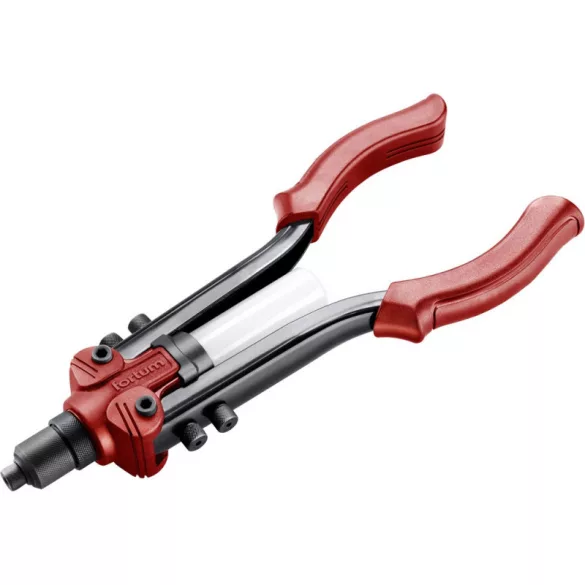 FORTUM Blindnietzange, zweihändig, für ALU-, Kupfer-, Stahl-, INOX-Nieten; 2,4-6,4mm, 330mm, CrVMo-Kopf, Nietabfallbehälter