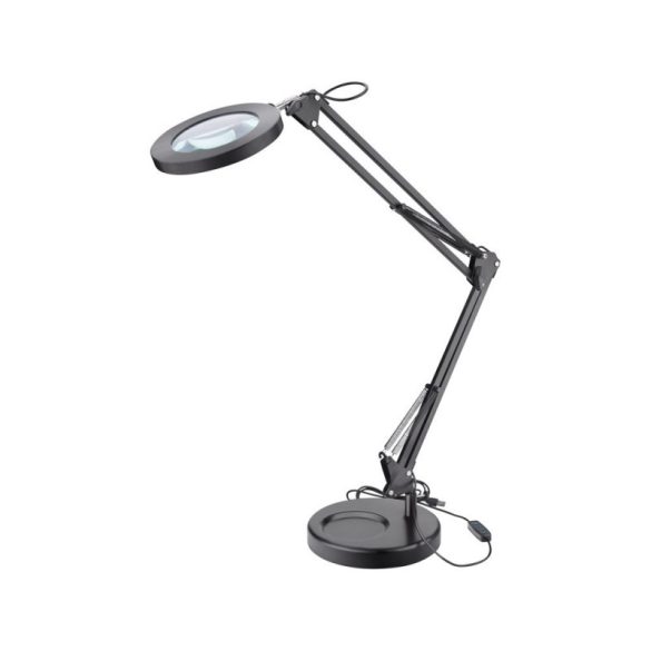 EXTOL LIGHT LED-Lupenlampe, Tischmodell, Schwarz, 7 W COB, 2400 Lm, 5× Vergrößerung; mechanisch verstellbare Halterung, USB-Ladekabel