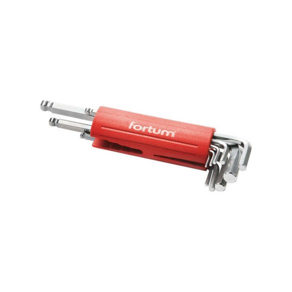 FORTUM Inbusschlüssel-Set, lang, Kugelkopf, 9 Stk., 1,5-10mm, S2; 1,5-2-2,5-3-4-5-6-8-10, Kunststoffgriff FORTUM