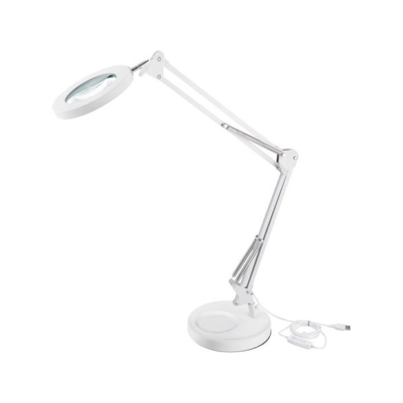 EXTOL LIGHT LED-Lupenlampe, Tischmodell, Weiß, 7 W COB, 2400 Lm, 5× Vergrößerung; mechanisch einstellbare Befestigung, USB-Ladekabel