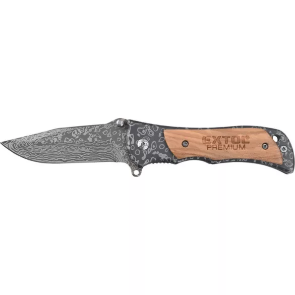 EXTOL PREMIUM Taschenmesser, Edelstahlklinge mit Damastmuster, Griff mit Holzeinlage, Länge offen/geschlossen: 160/90 mm