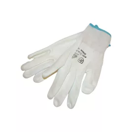   Gestrickte Handschuhe weiß Nylon, Größe XL, Handfläche und Fingerspitzen in Polyurethan getaucht, elastische Manschette