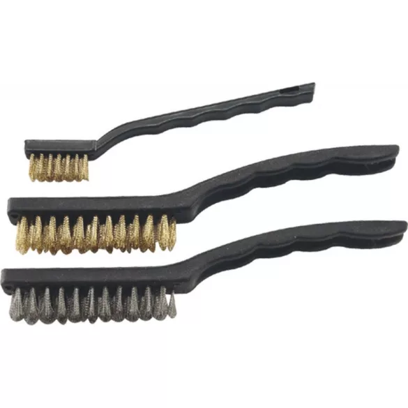 EXTOL CRAFT Drahtbürstenset, 3 Stk.: Kupfer- und rostfreier Stahl; 3×7 Reihen, 180mm, 3×12 Reihen, 220mm, Kunststoffgriff