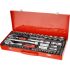 EXTOL PREMIUM Steckschlüsselsatz, CV, Ratsche 45 Zähne; 1/4" und 1/2", 65 Teile, Stecknüsse (4-32mm), Bits, Metallbox