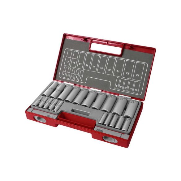 FORTUM verlängertes Steckschlüssel-Set 1/2", 1/4", 20 Stück; 61CrV5 FORTUM