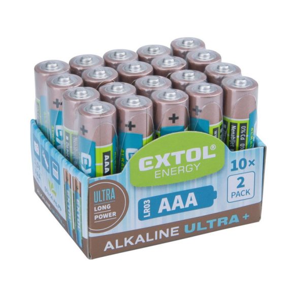 EXTOL ENERGY Batterien Set, 20 Stk., Alkaline, 1,5V, Größe: AAA (LR03); lange Lebensdauer, im 10×2er-Display