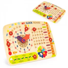Holz-Manipulationstafel für Kinder, Kalenderuhr ECOTOYS