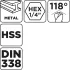 GRAPHITE Spiralbohrer, HSS DIN 338, 4mm, 2 Stk./Pkg 54T987