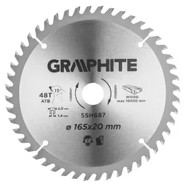   GRAPHITE Kreissägeblatt für Tauchsäge mit Hartmetallzähnen, 165x20mm, 48 Zähne 55H687