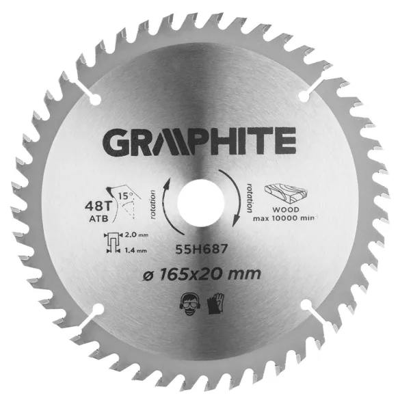 GRAPHITE Kreissägeblatt für Tauchsäge mit Hartmetallzähnen, 165x20mm, 48 Zähne 55H687