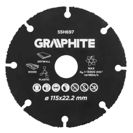   GRAPHITE Trennscheibe für Holz und Kunststoff, Wolframkarbid, 115x22,2mm 55H697