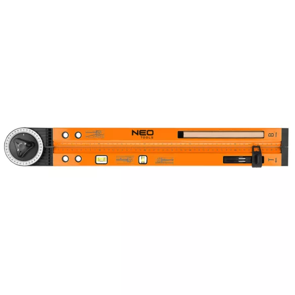 NEO TOOLS Winkelmesser aus Aluminium mit Wasserwaage und Markierungsstift 72-225