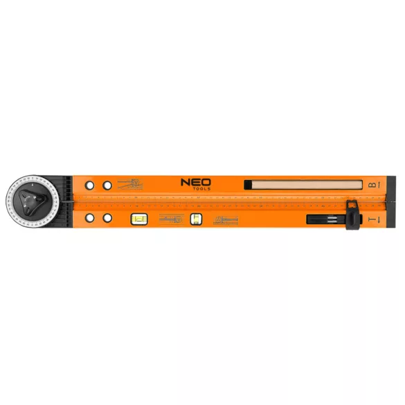 NEO TOOLS Winkelmesser aus Aluminium mit Wasserwaage und Markierungsstift 72-225