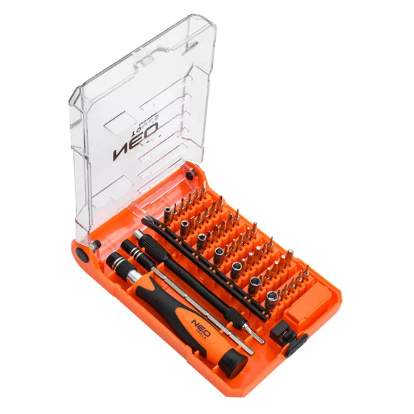 NEO TOOLS Feinmechaniker-Präzisions-Schraubendreher-Set mit Bits, Griff und Verlängerungen, 45-teilig 06-111-1