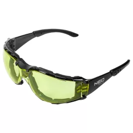   NEO TOOLS Schutzbrille mit Polyschaum-Staubschutzrand, gelbe Gläser, Widerstandsklasse F 97-521